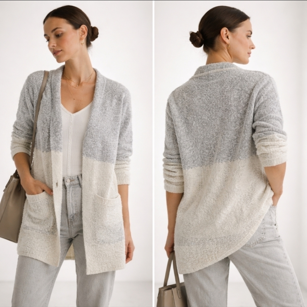 Love Marks Colorblock Cardigan Cozy Boucle Knit Neutral Scandi Minimalist Small